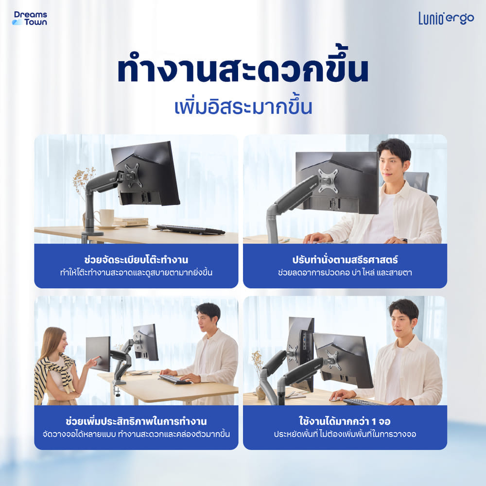 แขนจับจอ LUNIO ERGO MONITOR ARM CYBOT สีเทา 2 แขน หมุนได้360&deg;